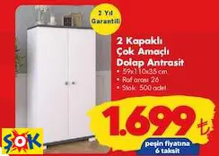 2 KAPAKLI ÇOK AMAÇLI DOLAP ANTRASİT